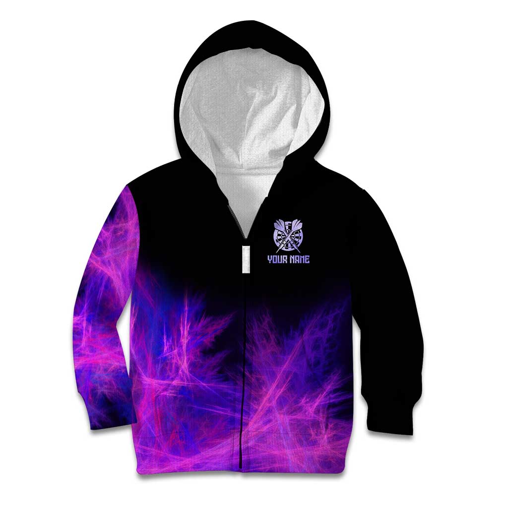 Dartboard and Darts Kid Hoodie with Purple Smoke Background and Custom Team Name - Wonder Print Shop