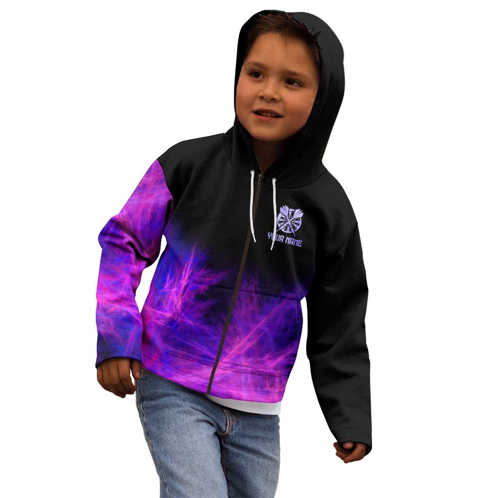 Dartboard and Darts Kid Hoodie with Purple Smoke Background and Custom Team Name - Wonder Print Shop