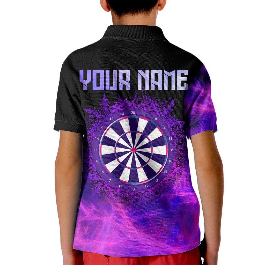 Dartboard and Darts Kid Polo Shirt with Purple Smoke Background and Custom Team Name - Wonder Print Shop