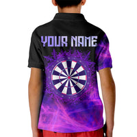 Dartboard and Darts Kid Polo Shirt with Purple Smoke Background and Custom Team Name - Wonder Print Shop