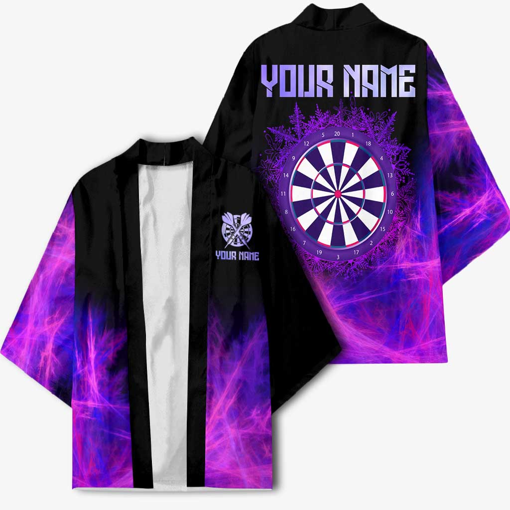 Dartboard and Darts Kimono with Purple Smoke Background and Custom Team Name - Wonder Print Shop