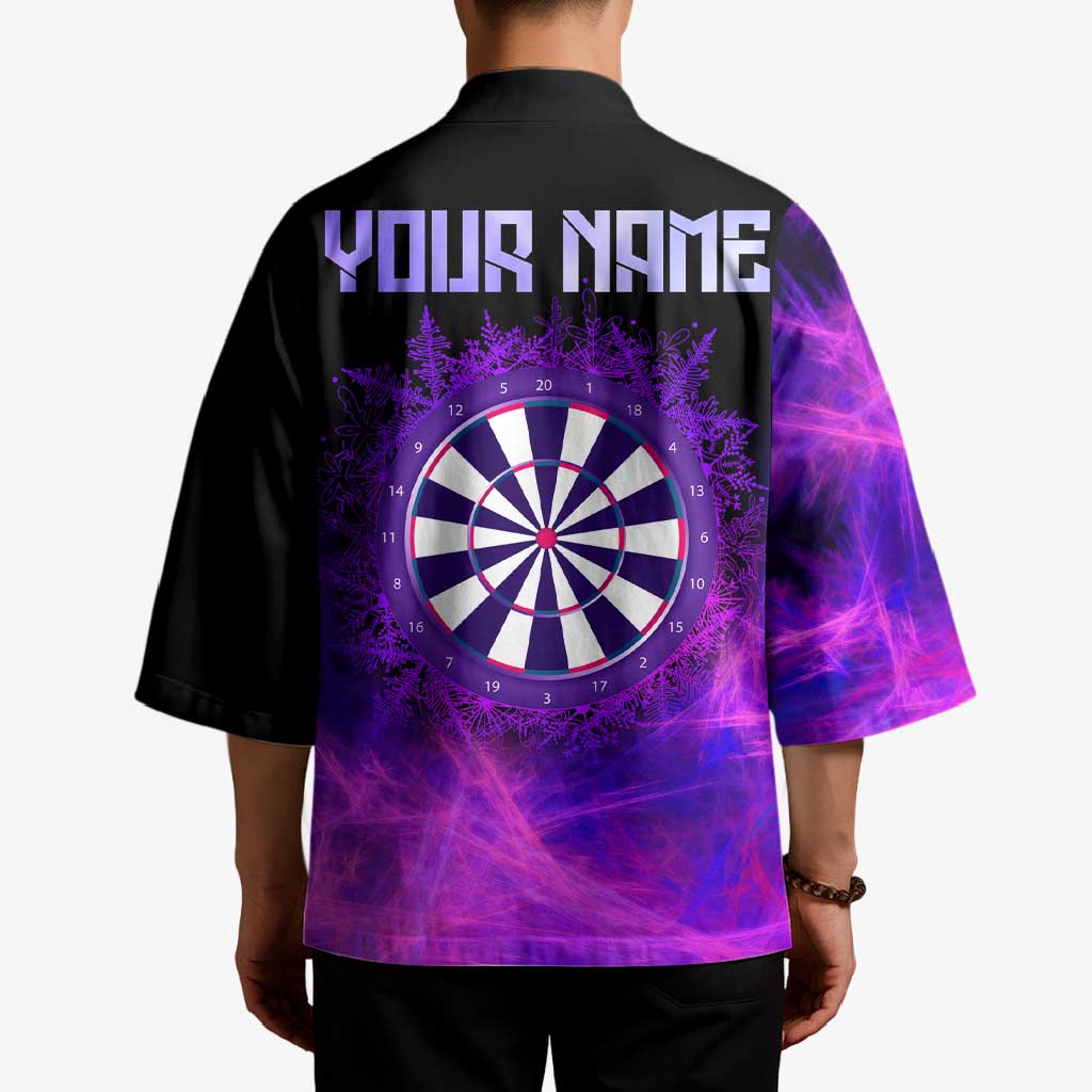 Dartboard and Darts Kimono with Purple Smoke Background and Custom Team Name - Wonder Print Shop