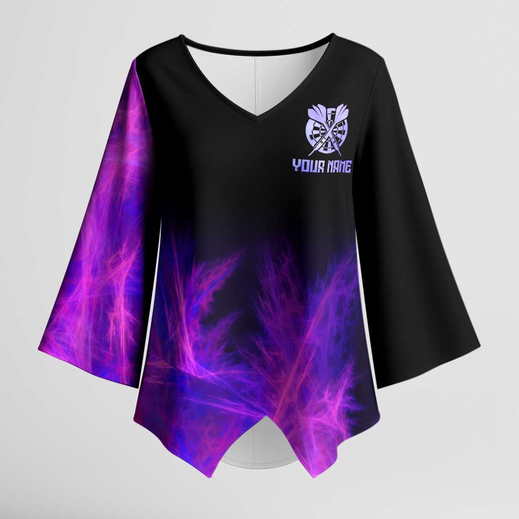 Dartboard and Darts Kimono Sleeve Blouse with Purple Smoke Background and Custom Team Name - Wonder Print Shop