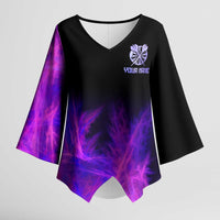 Dartboard and Darts Kimono Sleeve Blouse with Purple Smoke Background and Custom Team Name - Wonder Print Shop