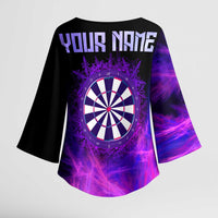 Dartboard and Darts Kimono Sleeve Blouse with Purple Smoke Background and Custom Team Name - Wonder Print Shop