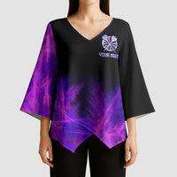 Dartboard and Darts Kimono Sleeve Blouse with Purple Smoke Background and Custom Team Name - Wonder Print Shop