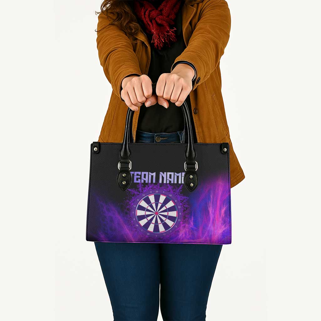 Dartboard and Darts Leather Bag with Purple Smoke Background and Custom Team Name - Wonder Print Shop