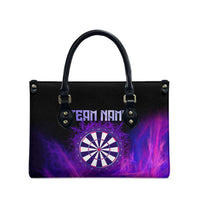 Dartboard and Darts Leather Bag with Purple Smoke Background and Custom Team Name - Wonder Print Shop