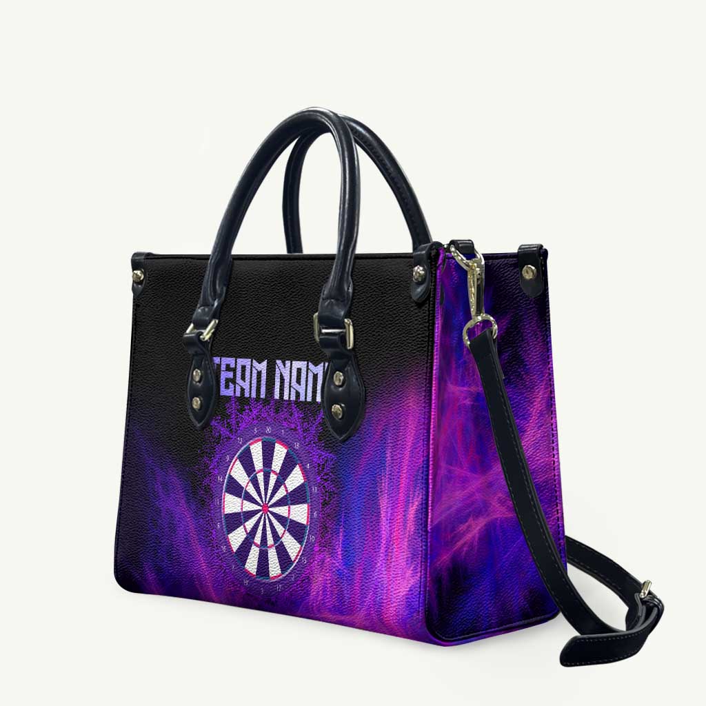 Dartboard and Darts Leather Bag with Purple Smoke Background and Custom Team Name - Wonder Print Shop