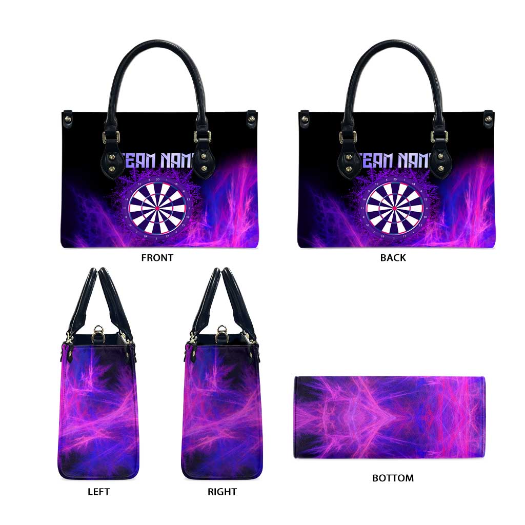 Dartboard and Darts Leather Bag with Purple Smoke Background and Custom Team Name - Wonder Print Shop