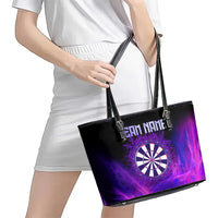 Dartboard and Darts Leather Tote Bag with Purple Smoke Background and Custom Team Name - Wonder Print Shop
