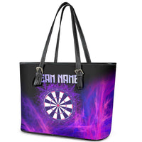 Dartboard and Darts Leather Tote Bag with Purple Smoke Background and Custom Team Name - Wonder Print Shop