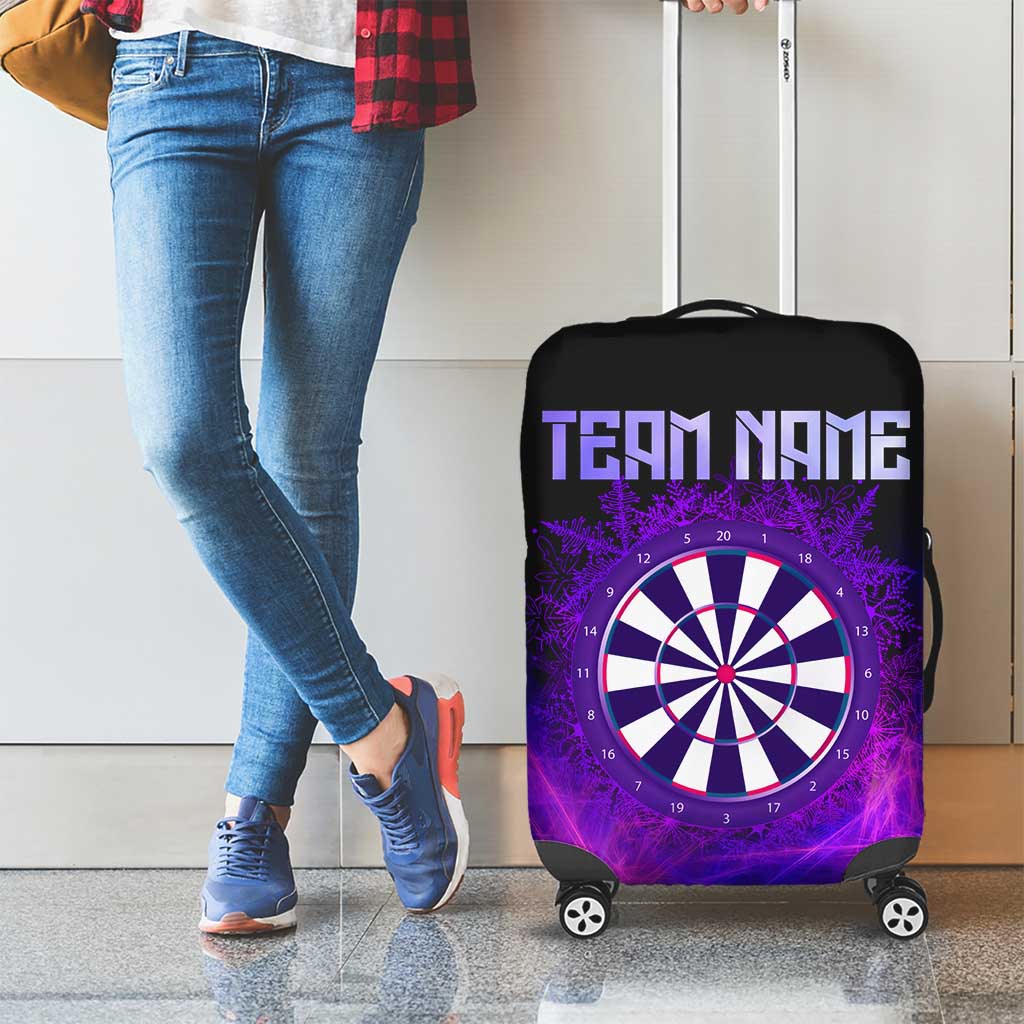 Dartboard and Darts Luggage Cover with Purple Smoke Background and Custom Team Name - Wonder Print Shop