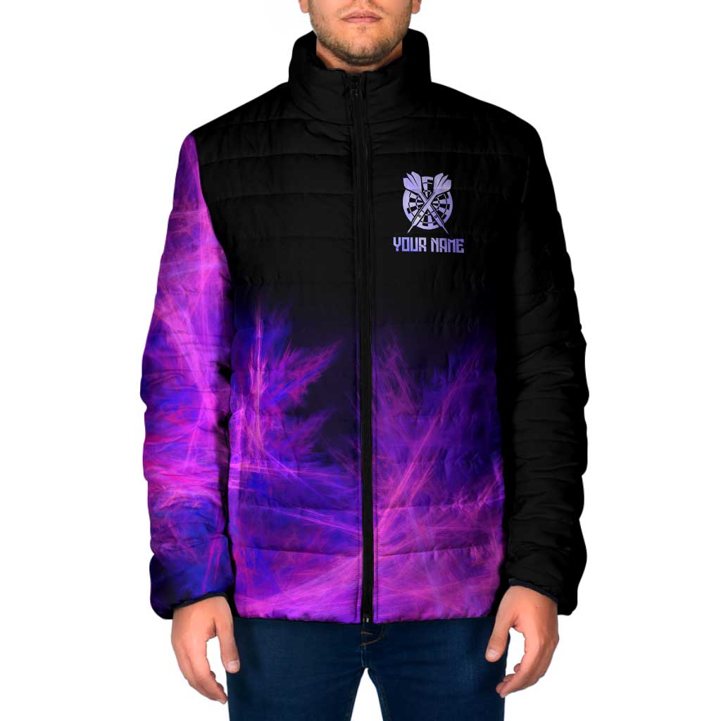 Dartboard and Darts Padded Jacket with Purple Smoke Background and Custom Team Name - Wonder Print Shop