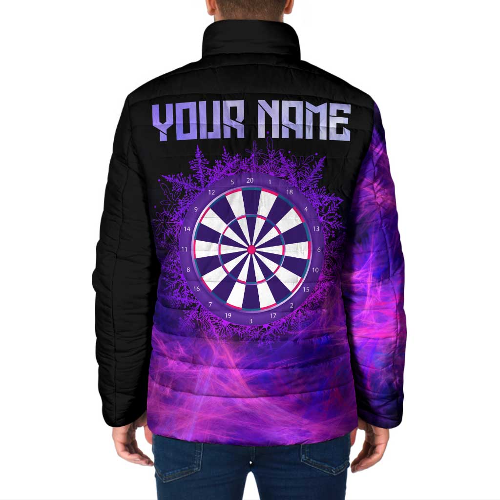 Dartboard and Darts Padded Jacket with Purple Smoke Background and Custom Team Name - Wonder Print Shop