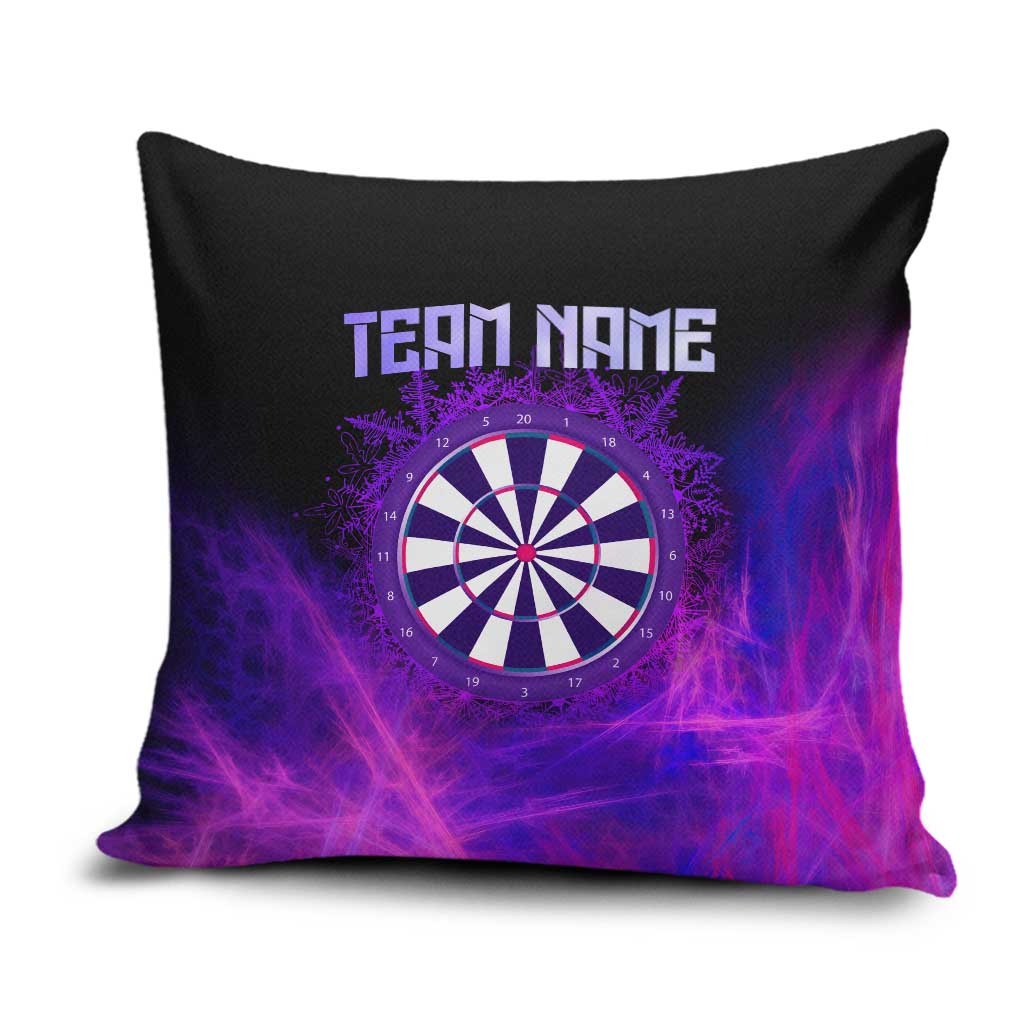Dartboard and Darts Pillow Cover with Purple Smoke Background and Custom Team Name - Wonder Print Shop