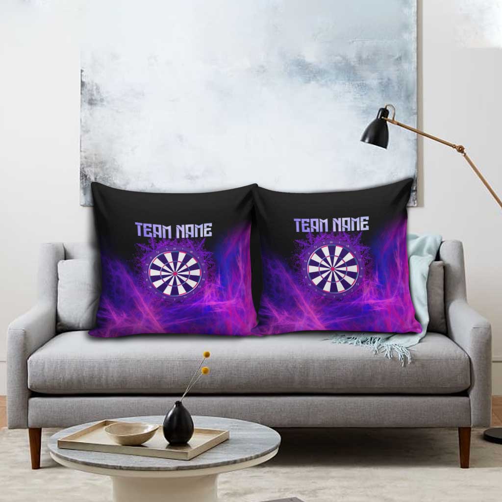 Dartboard and Darts Pillow Cover with Purple Smoke Background and Custom Team Name - Wonder Print Shop