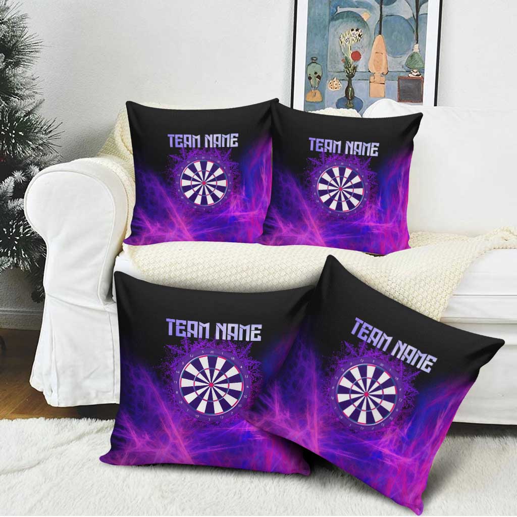 Dartboard and Darts Pillow Cover with Purple Smoke Background and Custom Team Name - Wonder Print Shop