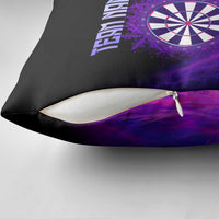 Dartboard and Darts Pillow Cover with Purple Smoke Background and Custom Team Name - Wonder Print Shop