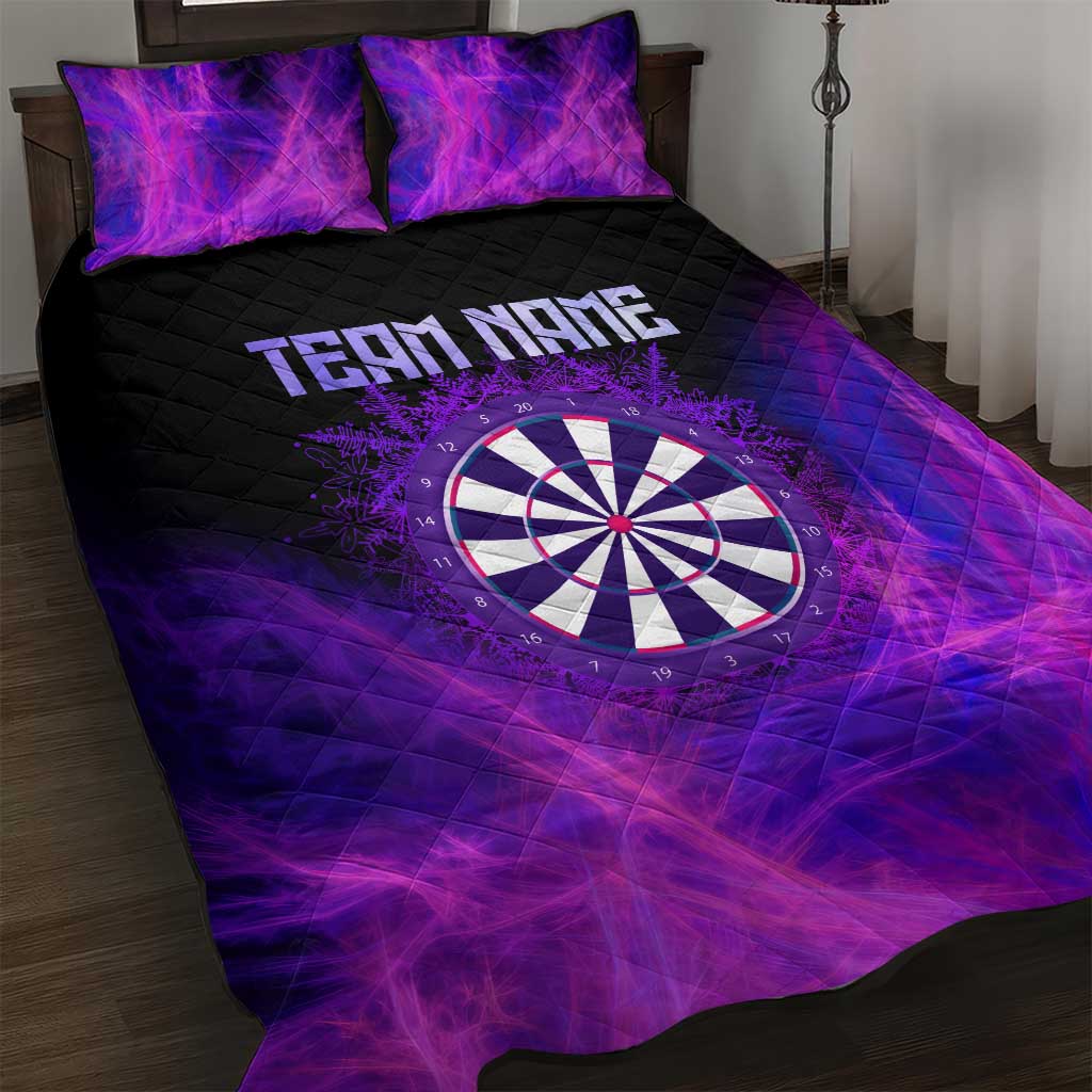 Dartboard and Darts Quilt Bed Set with Purple Smoke Background and Custom Team Name - Wonder Print Shop