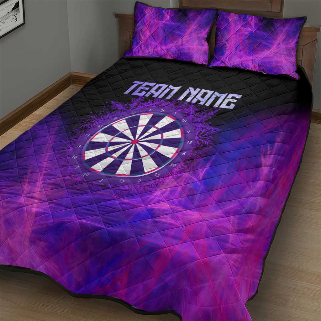 Dartboard and Darts Quilt Bed Set with Purple Smoke Background and Custom Team Name - Wonder Print Shop