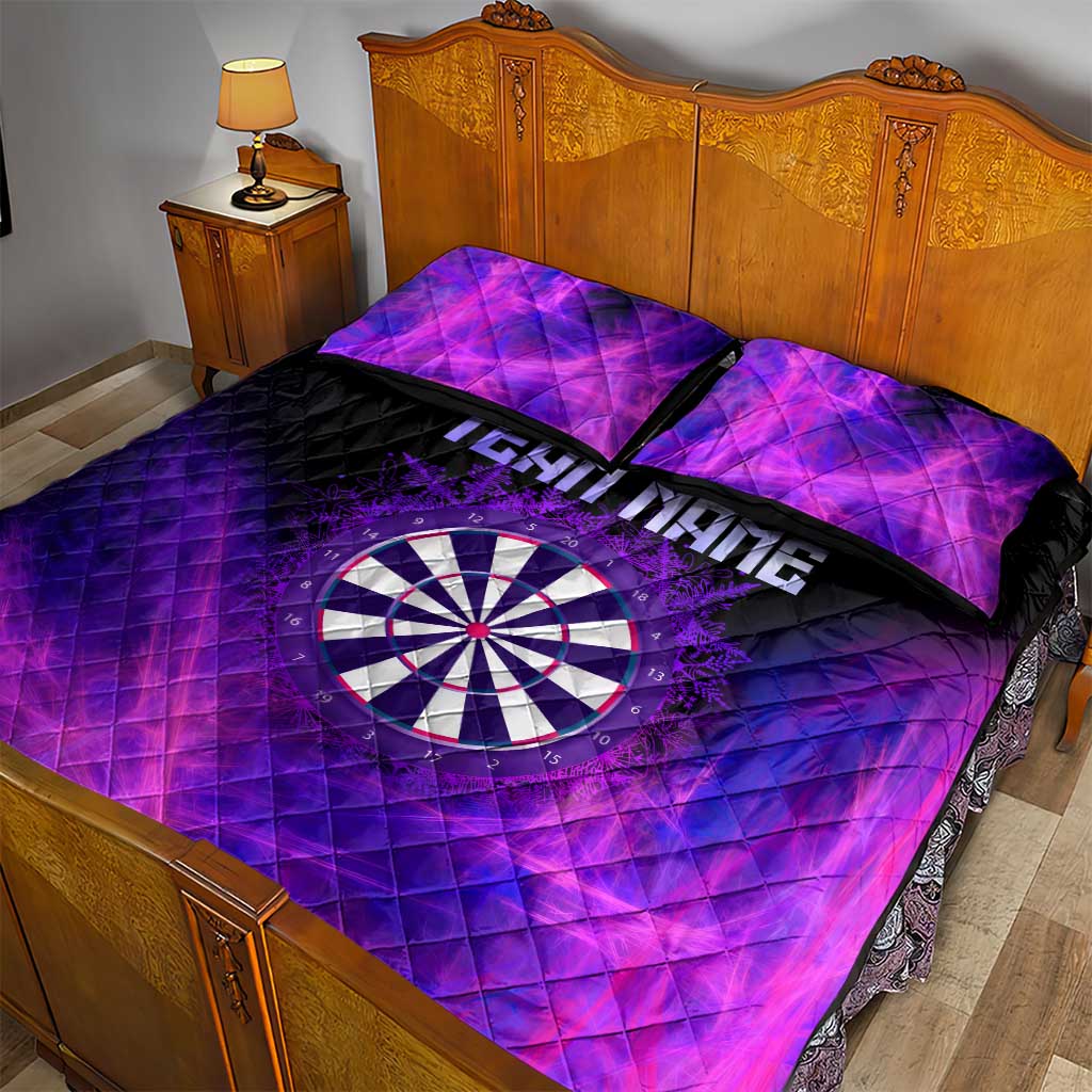 Dartboard and Darts Quilt Bed Set with Purple Smoke Background and Custom Team Name - Wonder Print Shop