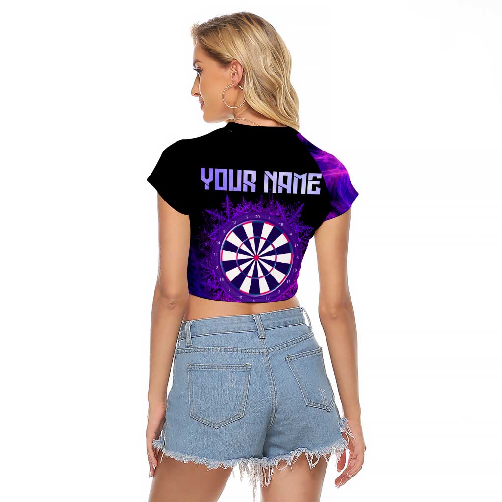 Dartboard and Darts Raglan Cropped T Shirt with Purple Smoke Background and Custom Team Name - Wonder Print Shop