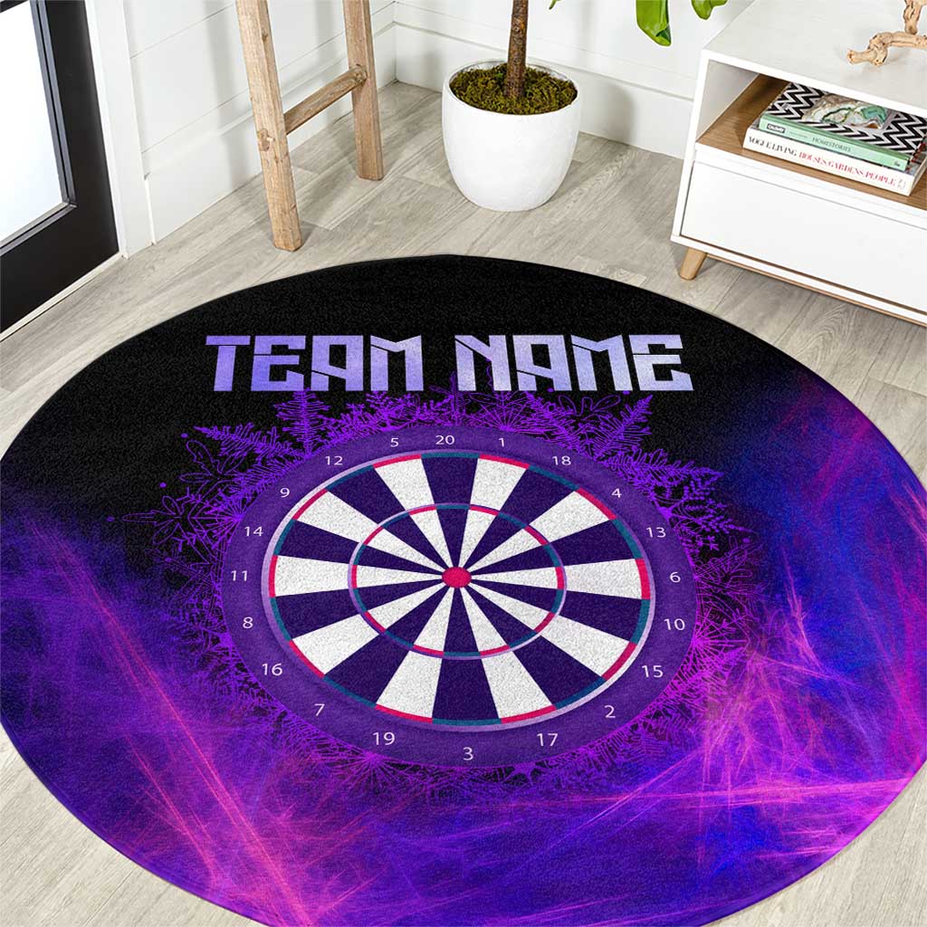 Dartboard and Darts Round Carpet with Purple Smoke Background and Custom Team Name - Wonder Print Shop