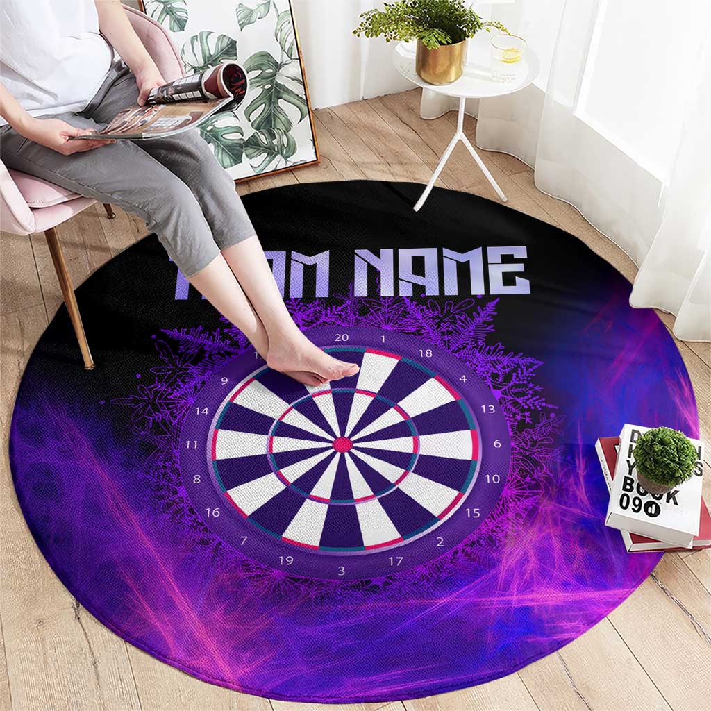 Dartboard and Darts Round Carpet with Purple Smoke Background and Custom Team Name - Wonder Print Shop