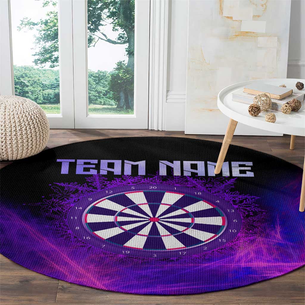 Dartboard and Darts Round Carpet with Purple Smoke Background and Custom Team Name - Wonder Print Shop