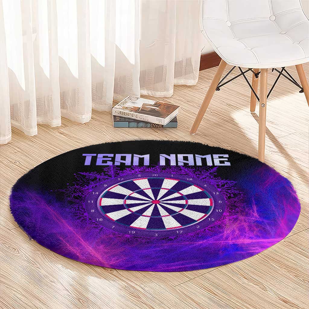 Dartboard and Darts Round Carpet with Purple Smoke Background and Custom Team Name - Wonder Print Shop