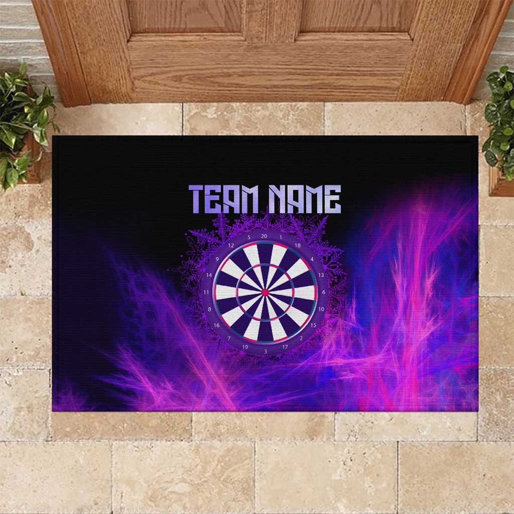 Dartboard and Darts Rubber Doormat with Purple Smoke Background and Custom Team Name - Wonder Print Shop