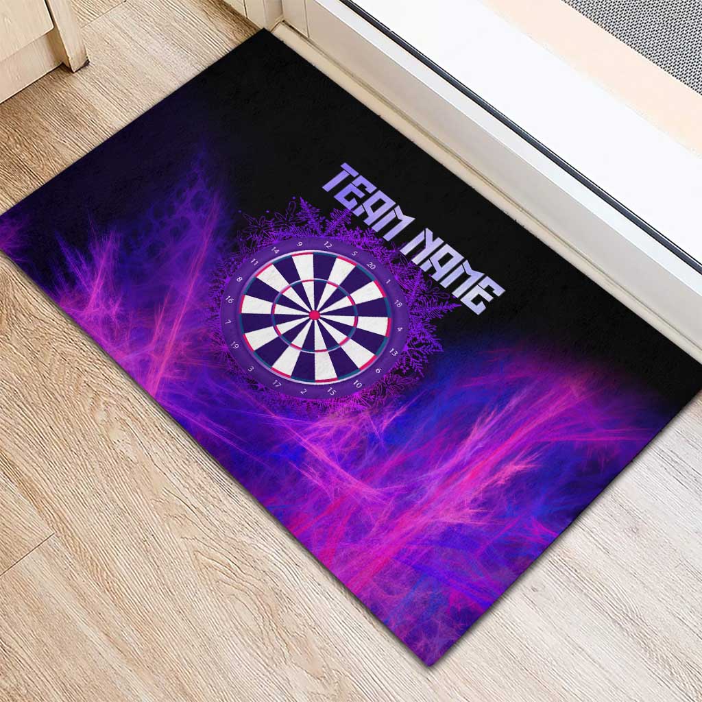 Dartboard and Darts Rubber Doormat with Purple Smoke Background and Custom Team Name - Wonder Print Shop