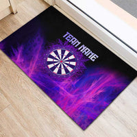 Dartboard and Darts Rubber Doormat with Purple Smoke Background and Custom Team Name - Wonder Print Shop