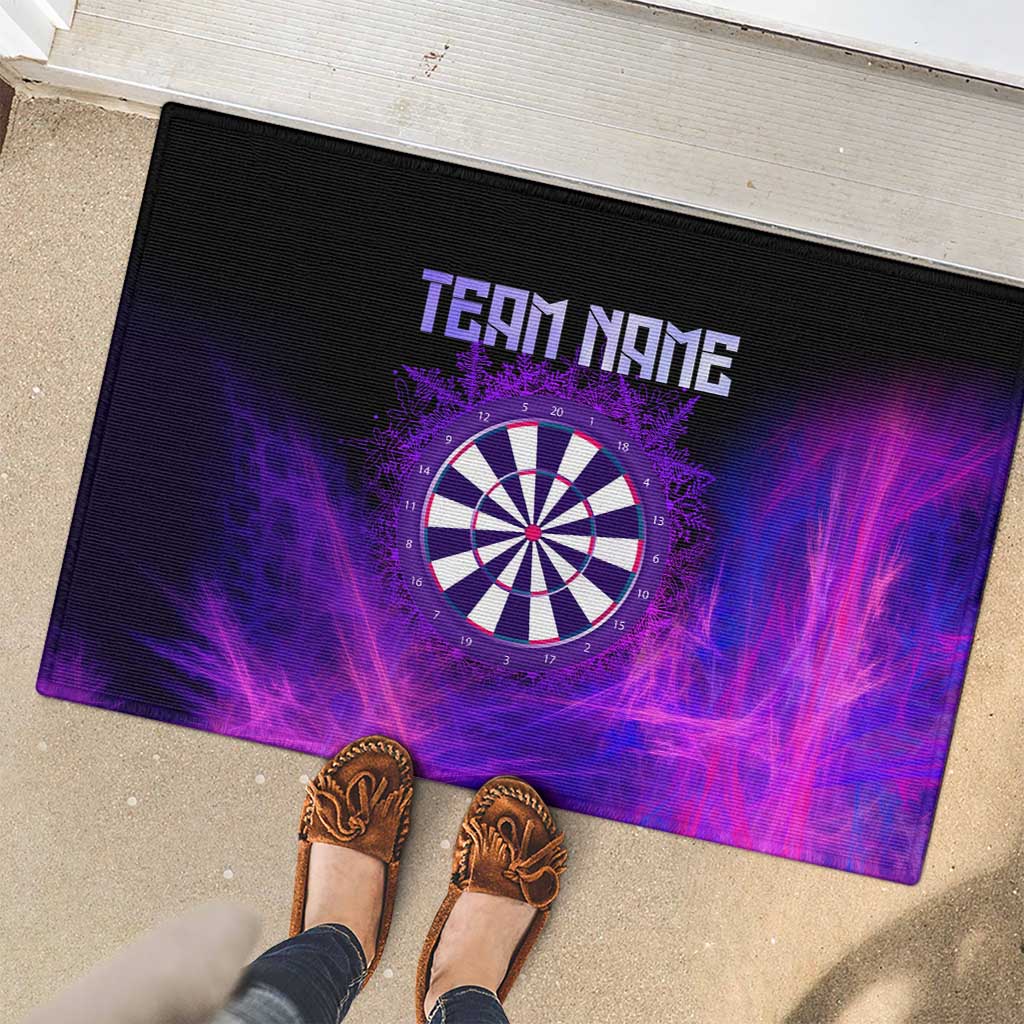 Dartboard and Darts Rubber Doormat with Purple Smoke Background and Custom Team Name - Wonder Print Shop