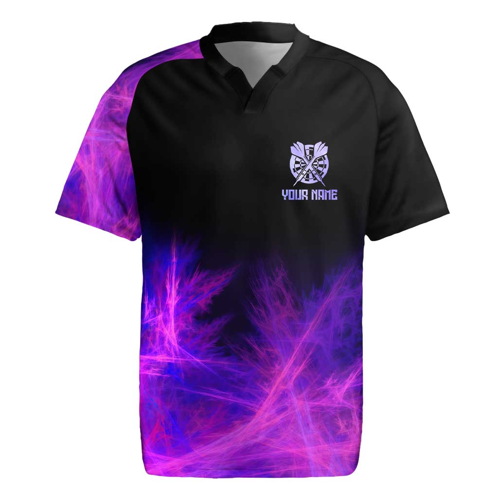 Dartboard and Darts Rugby Jersey with Purple Smoke Background and Custom Team Name - Wonder Print Shop