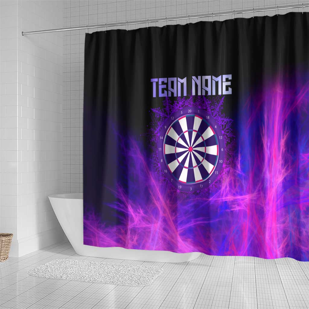 Dartboard and Darts Shower Curtain with Purple Smoke Background and Custom Team Name - Wonder Print Shop