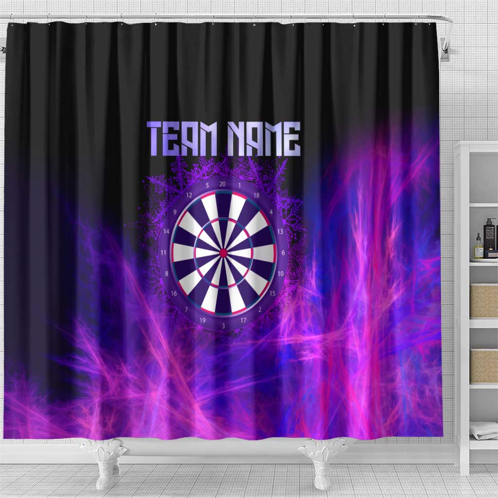 Dartboard and Darts Shower Curtain with Purple Smoke Background and Custom Team Name - Wonder Print Shop