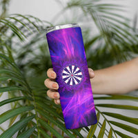 Dartboard and Darts Skinny Tumbler with Purple Smoke Background and Custom Team Name - Wonder Print Shop
