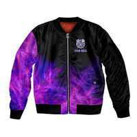Dartboard and Darts Sleeve Zip Bomber Jacket with Purple Smoke Background and Custom Team Name - Wonder Print Shop