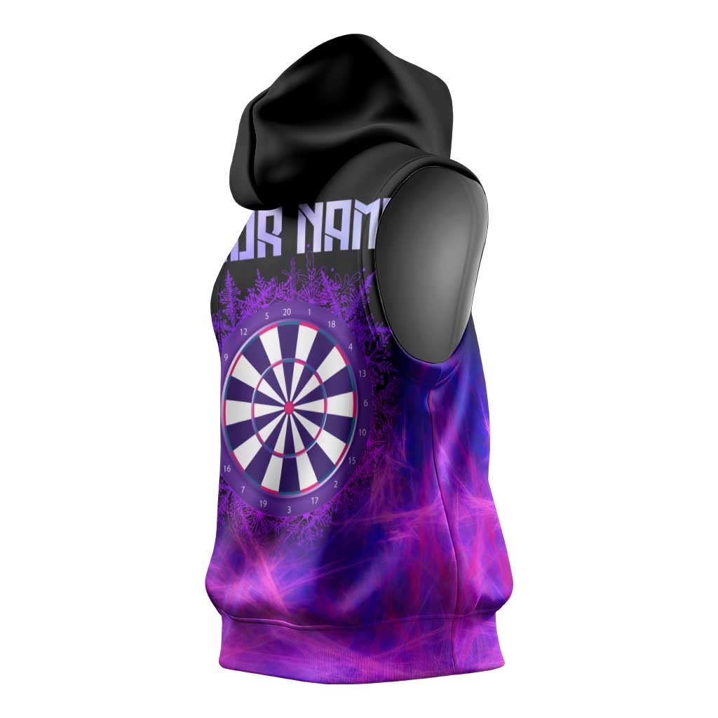 Dartboard and Darts Sleeveless Hoodie with Purple Smoke Background and Custom Team Name - Wonder Print Shop