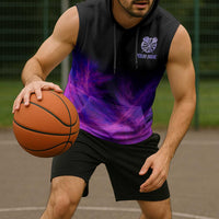 Dartboard and Darts Sleeveless Hoodie with Purple Smoke Background and Custom Team Name - Wonder Print Shop