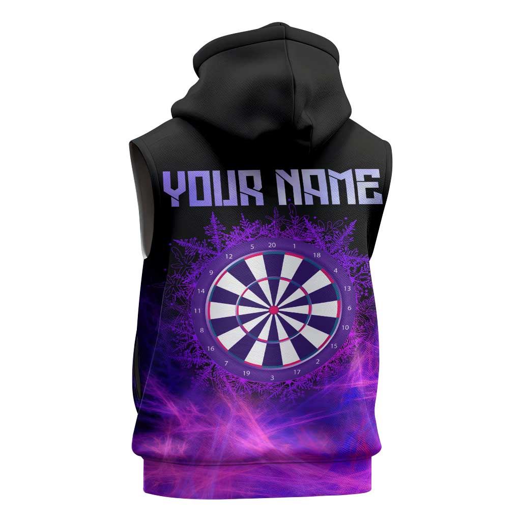 Dartboard and Darts Sleeveless Zip Hoodie with Purple Smoke Background and Custom Team Name - Wonder Print Shop