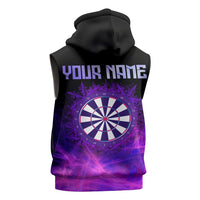 Dartboard and Darts Sleeveless Zip Hoodie with Purple Smoke Background and Custom Team Name - Wonder Print Shop