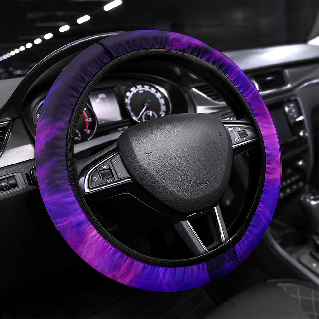Dartboard and Darts Steering Wheel Cover with Purple Smoke Background - Wonder Print Shop