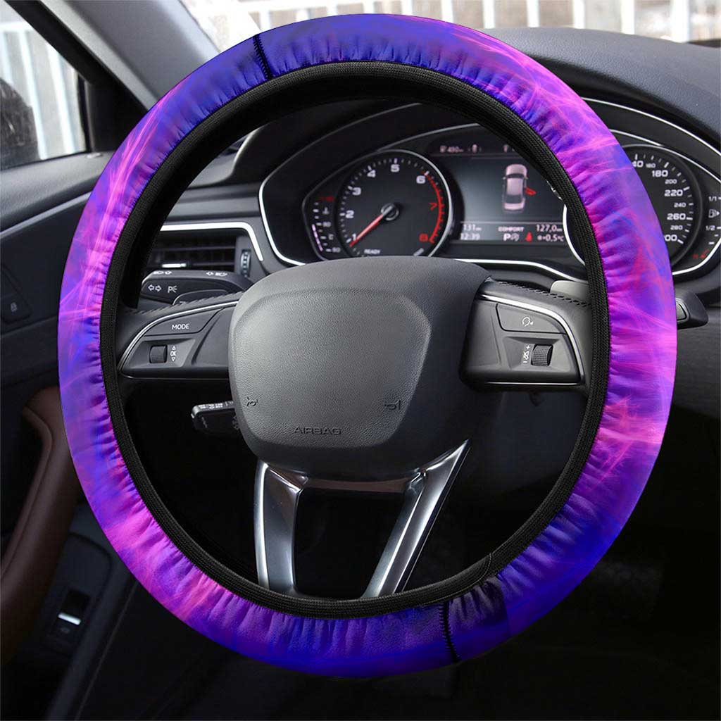 Dartboard and Darts Steering Wheel Cover with Purple Smoke Background - Wonder Print Shop