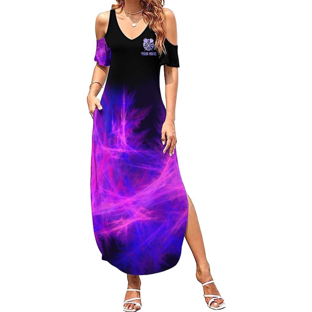 Dartboard and Darts Summer Maxi Dress with Purple Smoke Background and Custom Team Name - Wonder Print Shop