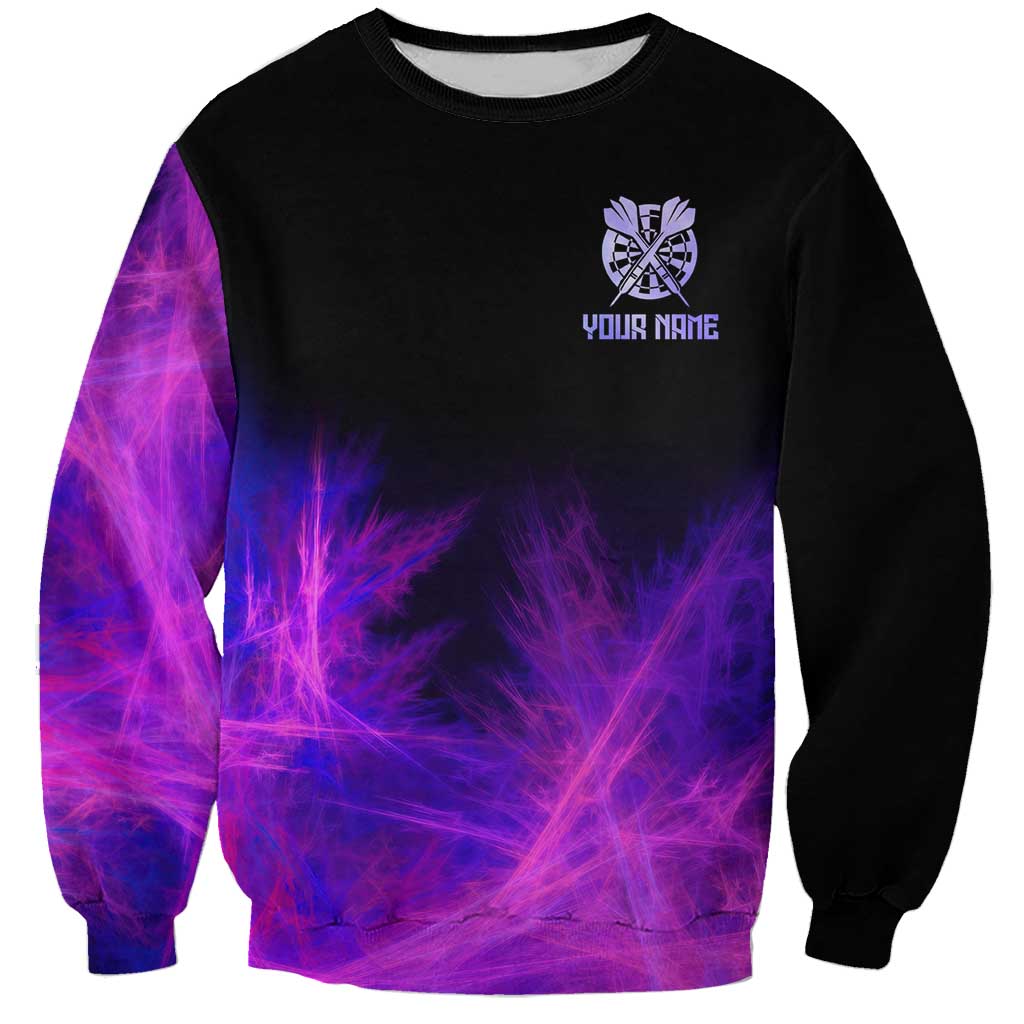 Dartboard and Darts Sweatshirt with Purple Smoke Background and Custom Team Name - Wonder Print Shop