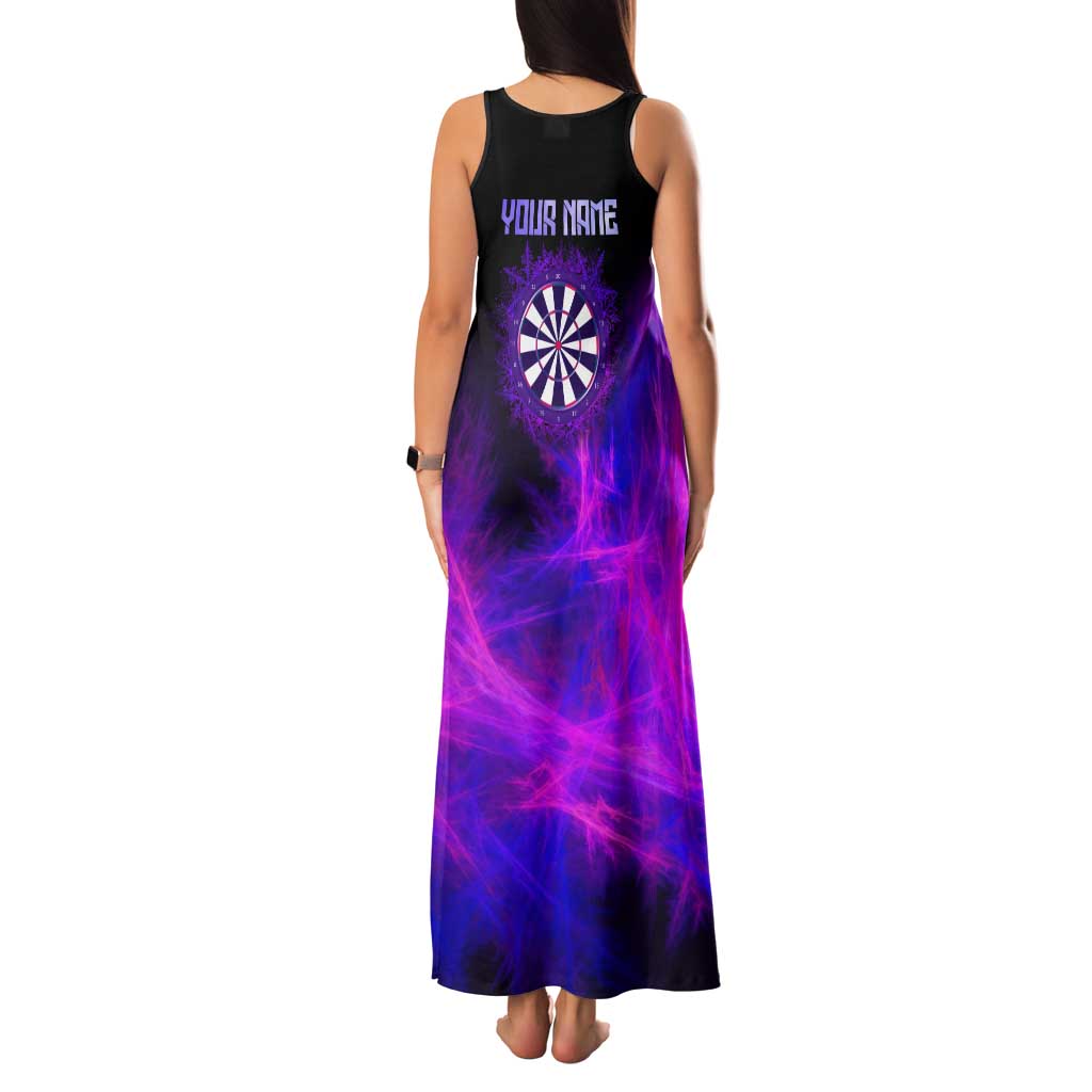 Dartboard and Darts Tank Maxi Dress with Purple Smoke Background and Custom Team Name - Wonder Print Shop