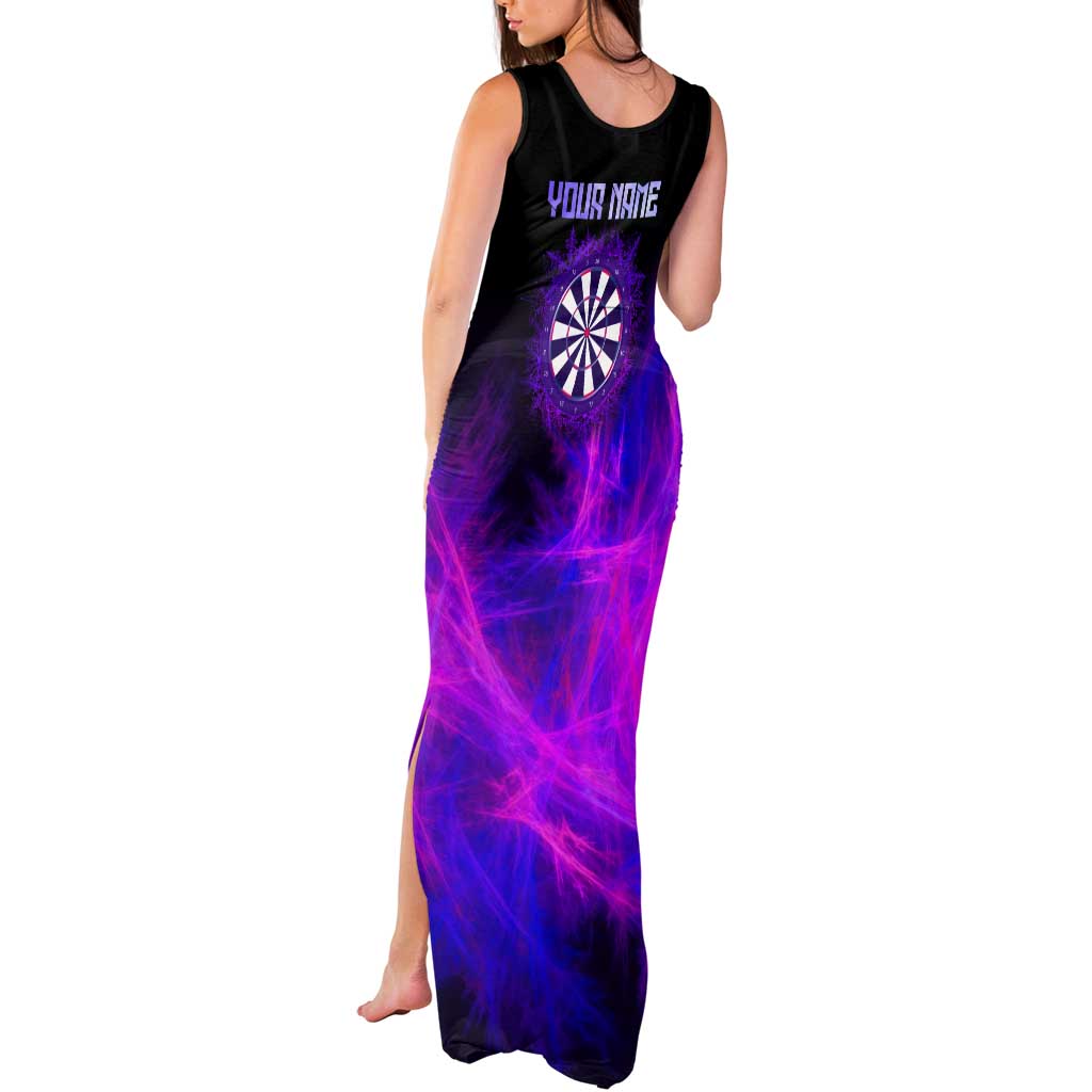 Dartboard and Darts Tank Maxi Dress with Purple Smoke Background and Custom Team Name - Wonder Print Shop